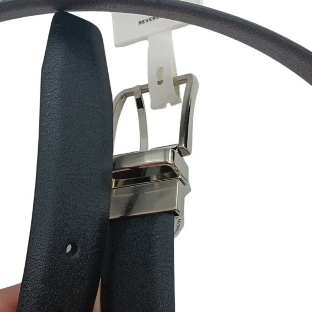 Goodfellow & Co Belt Black with Silver Buckle Faux Leather Reversible Mens Size
